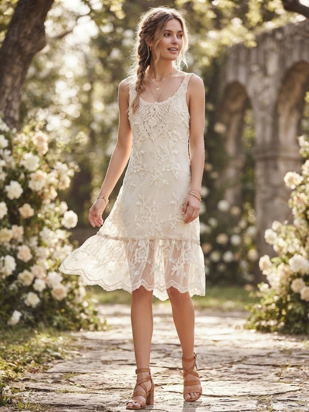 Cream Lace Crochet Mini Dress